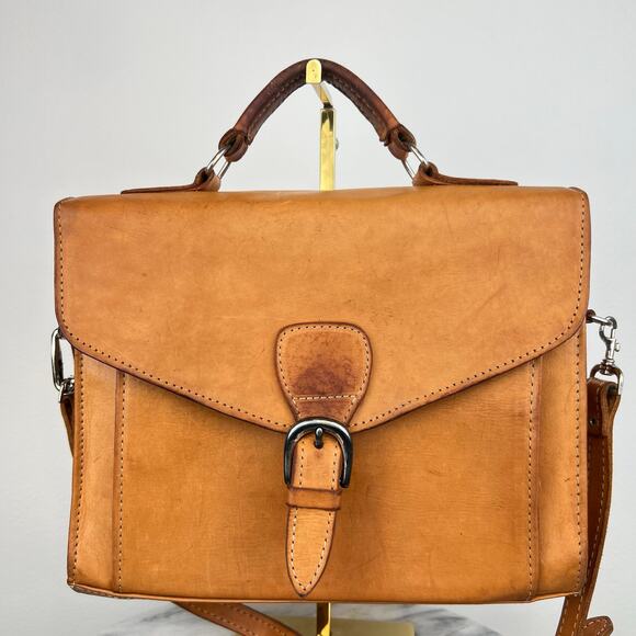 Vintage FORCE TEN Classic Tan Saddle Genuine Leather Satchel Crossbody Bag Purse - Picture 6 of 16